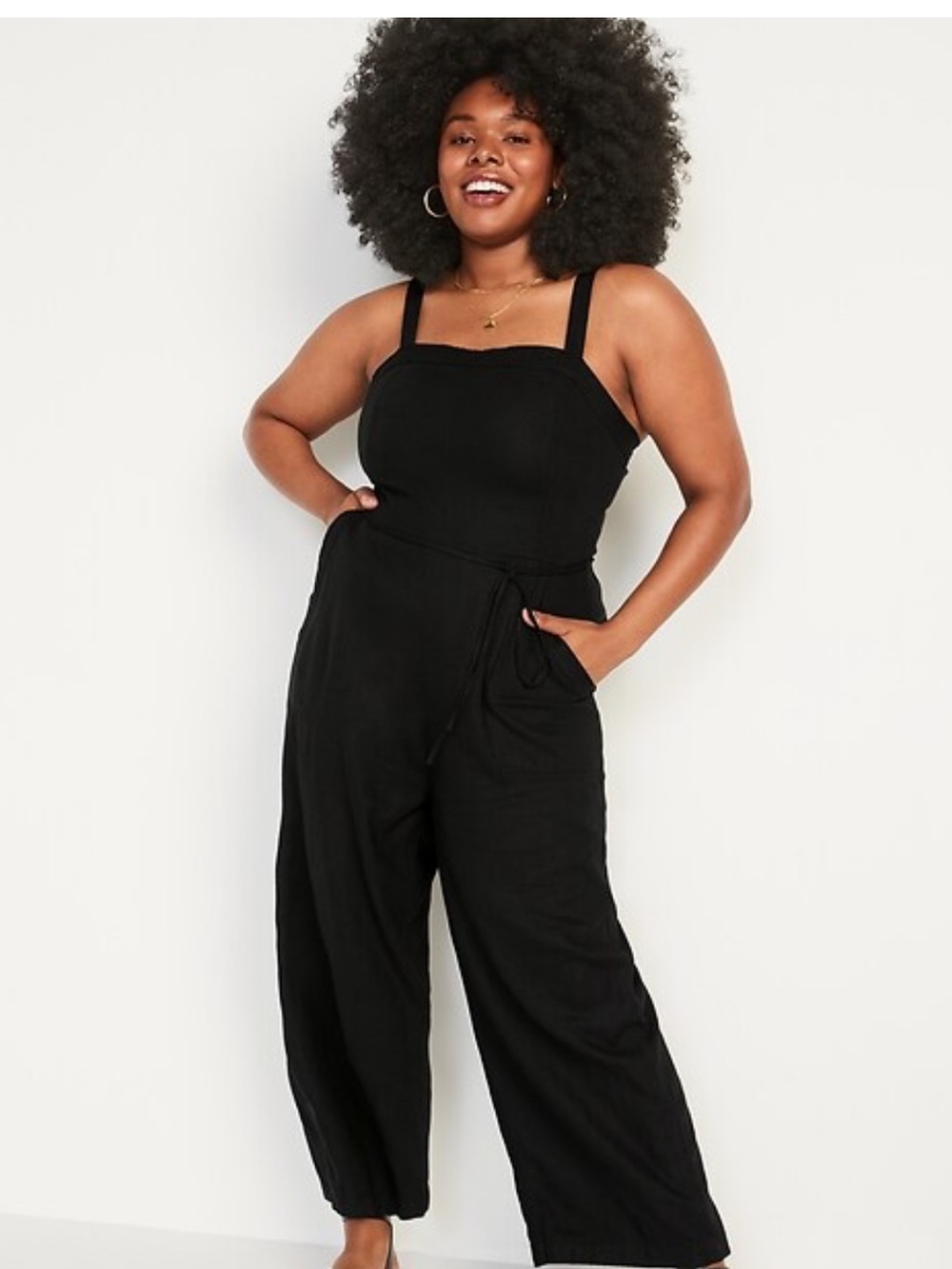 Sleeveless Linen-Blend Tie-Belt Wide-Leg Jumpsuit | Old Navy